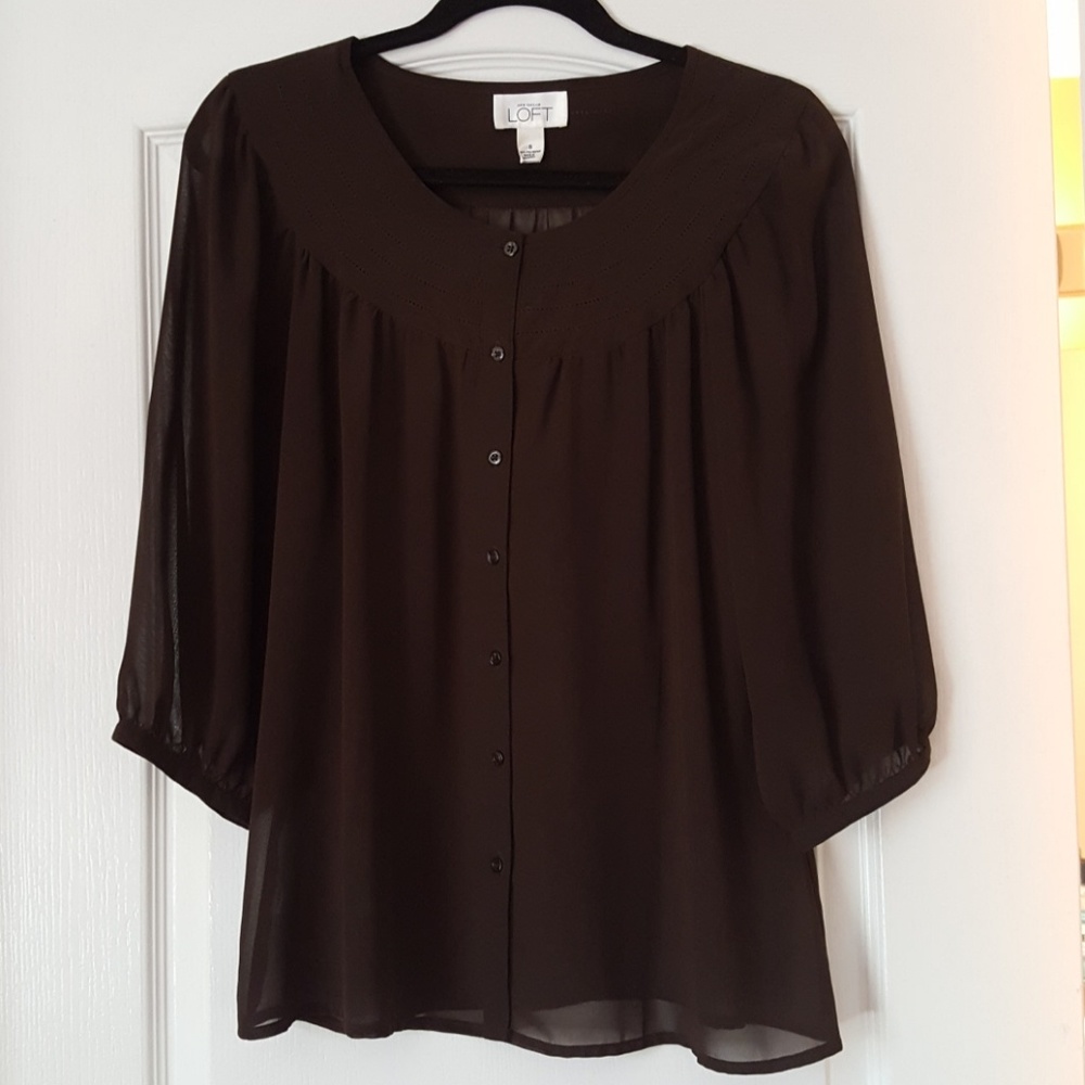 LOFT Sheer Brown Blouse